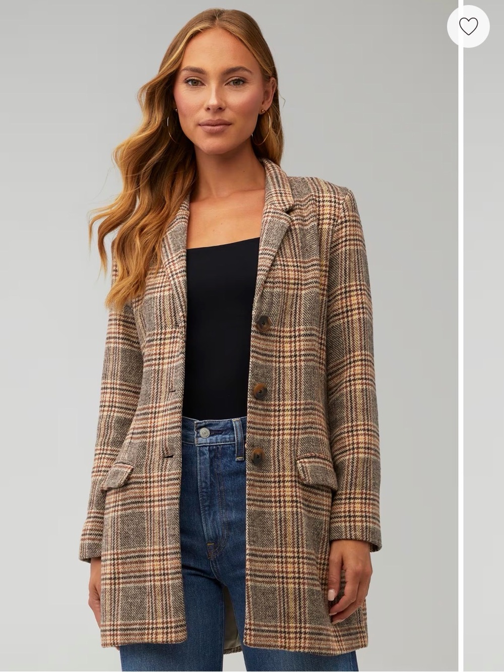 BB Dakota Brown Plaid Longline Blazer
